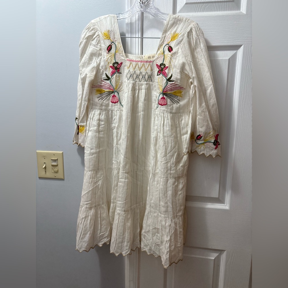 Deby Debo Anthropologie Marylise Cotton Embroidered Button Back Bohemian Dress